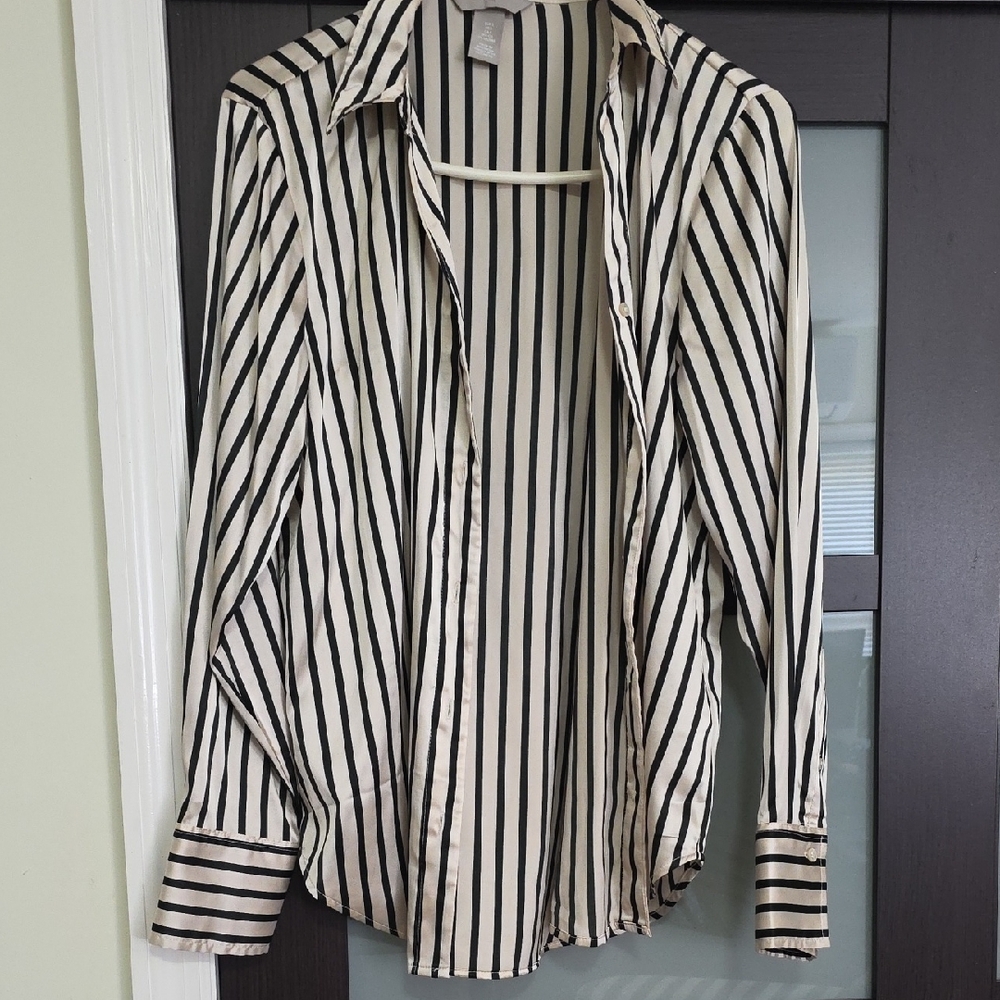 H&M Black and White Striped Blouse